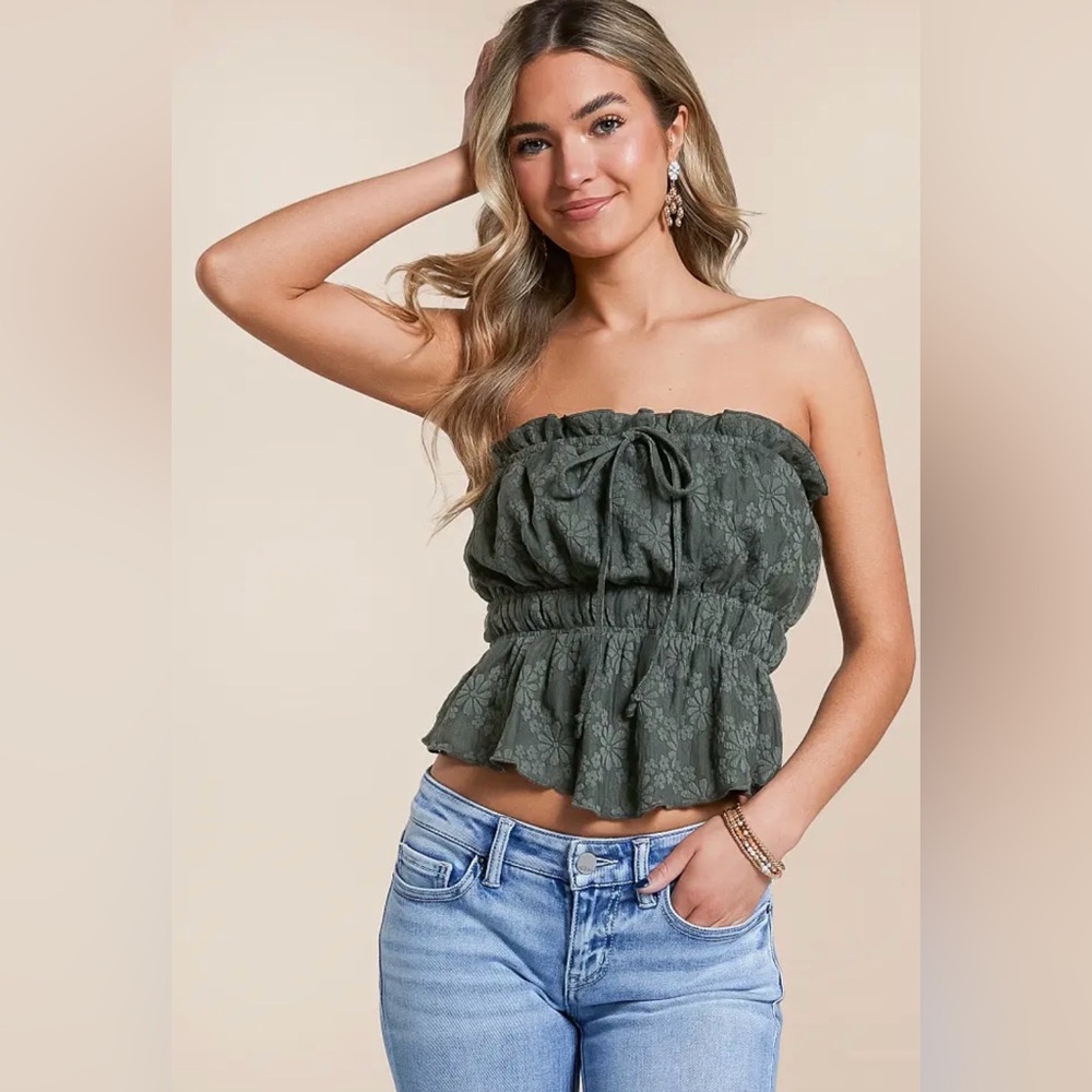 New Lace Green Strapless floral jacquard thyme Tube Top from Buckle